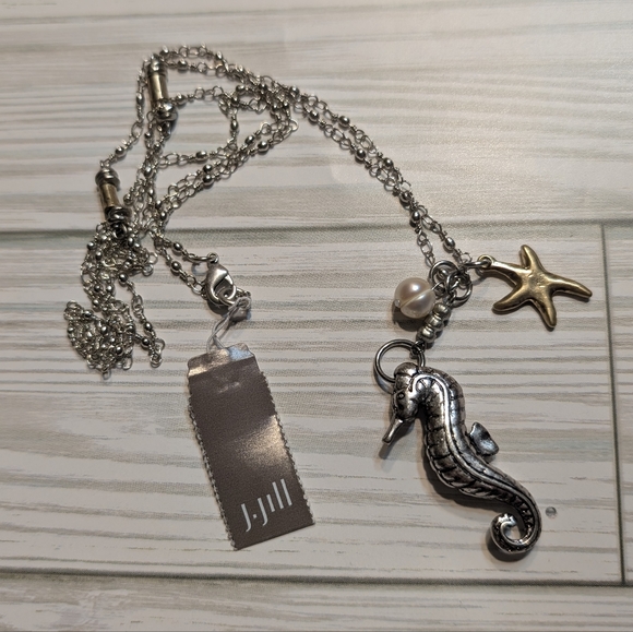 J. JILL Silver Seahorse and Starfish Necklace with Faux Pearl NWT - Picture 1 of 9